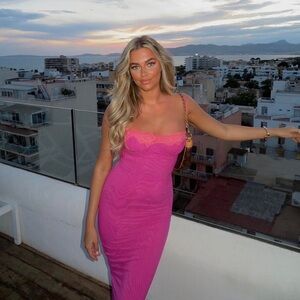 HOUSE OF CB XS D-DD 'Aiza' Raspberry Lace Trimmed Maxi Dress‎ NWOT